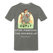 Load image into Gallery viewer, STOP FEEDING THE WOKEDILE! - Two-Sided Printing on Men&#39;s Premium T-Shirt - asphalt gray
