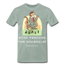 Load image into Gallery viewer, STOP FEEDING THE WOKEDILE! - Two-Sided Printing on Men&#39;s Premium T-Shirt - steel green
