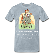 Load image into Gallery viewer, STOP FEEDING THE WOKEDILE! - Two-Sided Printing on Men&#39;s Premium T-Shirt - heather ice blue
