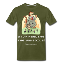 Load image into Gallery viewer, STOP FEEDING THE WOKEDILE! - Two-Sided Printing on Men&#39;s Premium T-Shirt - olive green
