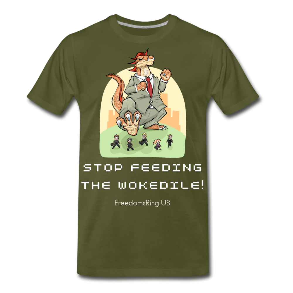 STOP FEEDING THE WOKEDILE! - Two-Sided Printing on Men's Premium T-Shirt - olive green