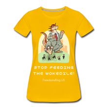 Load image into Gallery viewer, STOP FEEDING THE WOKEDILE! - Two-Sided Printing on Women’s Premium T-Shirt - sun yellow
