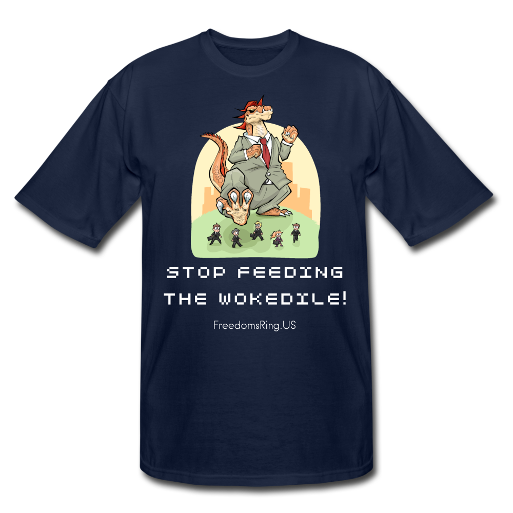 STOP FEEDING THE WOKEDILE! - Two-Sided Printing on Men's Tall T-Shirt - navy