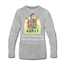 Load image into Gallery viewer, STOP FEEDING THE WOKEDILE! - Two-Sided Printing on Men&#39;s Premium Long Sleeve Shirt - heather gray
