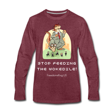 Load image into Gallery viewer, STOP FEEDING THE WOKEDILE! - Two-Sided Printing on Men&#39;s Premium Long Sleeve Shirt - heather burgundy
