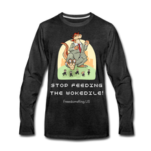 Load image into Gallery viewer, STOP FEEDING THE WOKEDILE! - Two-Sided Printing on Men&#39;s Premium Long Sleeve Shirt - charcoal gray
