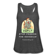 Load image into Gallery viewer, STOP FEEDING  THE WOKEDILE! - Two-Sided Printing on Women&#39;s Flowy Tank Top by Bella - deep heather
