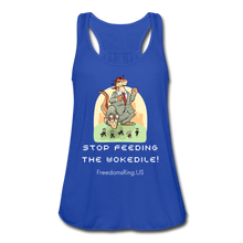 Load image into Gallery viewer, STOP FEEDING  THE WOKEDILE! - Two-Sided Printing on Women&#39;s Flowy Tank Top by Bella - royal blue
