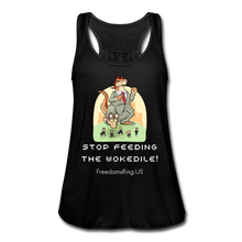 Load image into Gallery viewer, STOP FEEDING  THE WOKEDILE! - Two-Sided Printing on Women&#39;s Flowy Tank Top by Bella - black
