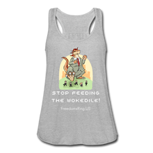 Load image into Gallery viewer, STOP FEEDING  THE WOKEDILE! - Two-Sided Printing on Women&#39;s Flowy Tank Top by Bella - heather gray
