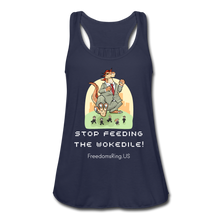 Load image into Gallery viewer, STOP FEEDING  THE WOKEDILE! - Two-Sided Printing on Women&#39;s Flowy Tank Top by Bella - navy
