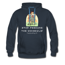 Load image into Gallery viewer, STOP FEEDING THE WOKEDILE! - Two-Sided Printing on Men’s Premium Hoodie - navy
