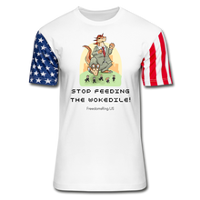 Load image into Gallery viewer, STOP FEEDING THE WOKEDILE! - Two-Sided Printing on Stars &amp; Stripes T-Shirt - white
