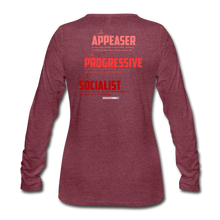 Load image into Gallery viewer, STOP FEEDING  THE WOKEDILE! - Two-Sided Printing on Women&#39;s Premium Long Sleeve T-Shirt - white text - heather burgundy
