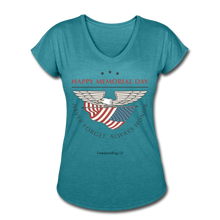 Load image into Gallery viewer, MEMORIAL DAY - Women&#39;s Tri-Blend V-Neck T-Shirt - heather turquoise
