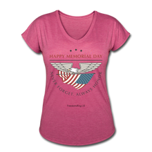 Load image into Gallery viewer, MEMORIAL DAY - Women&#39;s Tri-Blend V-Neck T-Shirt - heather raspberry
