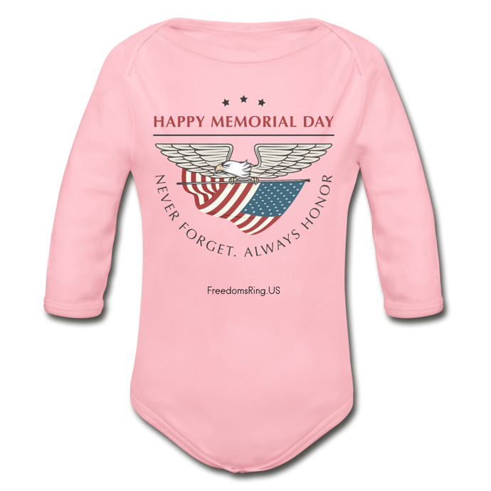 MEMORIAL DAY - Organic Long Sleeve Baby Bodysuit - light pink