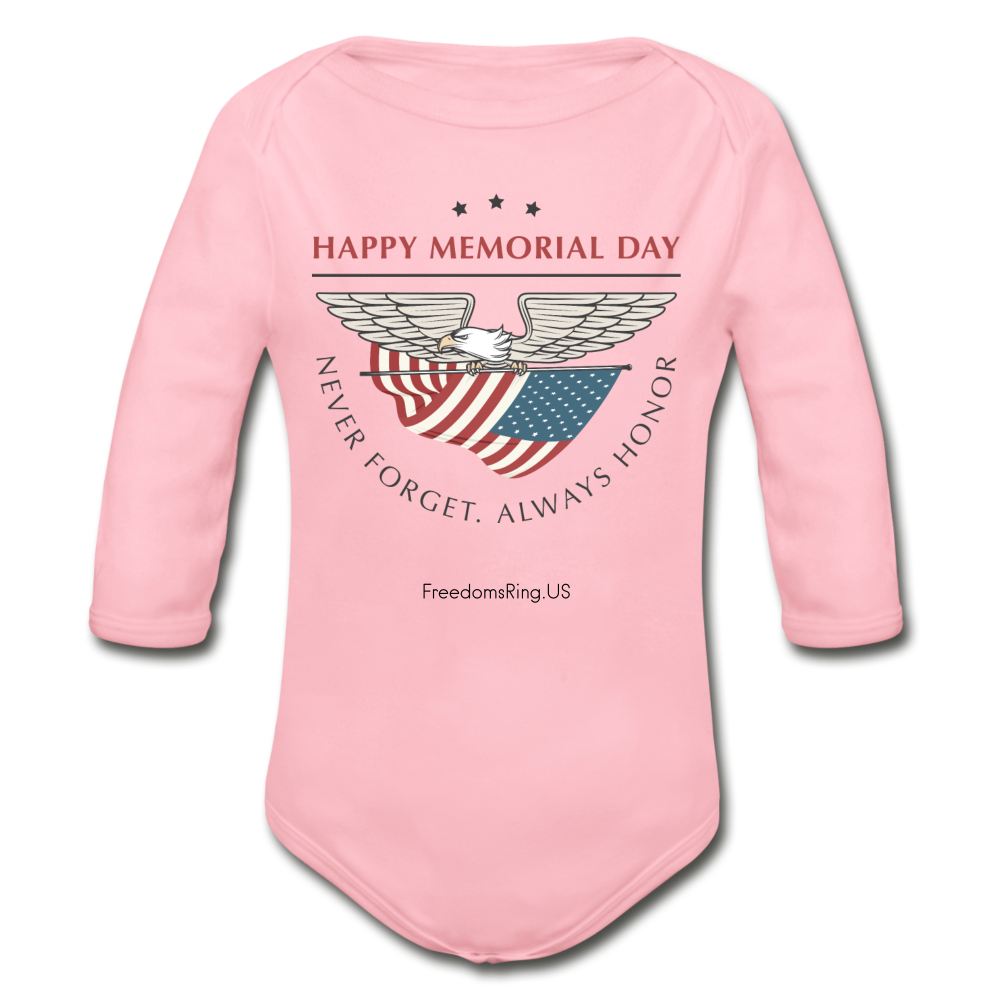 MEMORIAL DAY - Organic Long Sleeve Baby Bodysuit - light pink