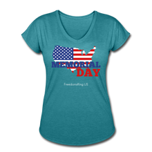 Load image into Gallery viewer, MEMORIAL DAY US FLAG - Women&#39;s Tri-Blend V-Neck T-Shirt - heather turquoise
