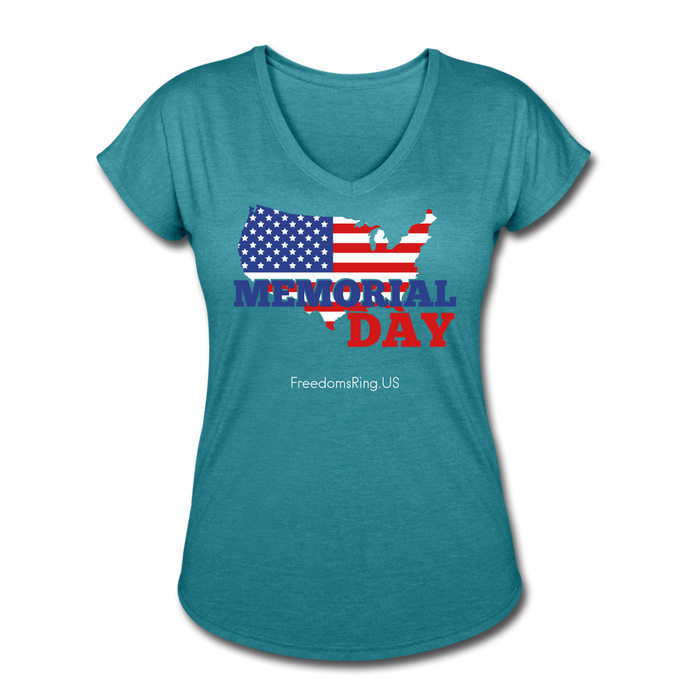 MEMORIAL DAY US FLAG - Women's Tri-Blend V-Neck T-Shirt - heather turquoise