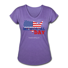 Load image into Gallery viewer, MEMORIAL DAY US FLAG - Women&#39;s Tri-Blend V-Neck T-Shirt - purple heather
