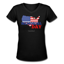 Load image into Gallery viewer, MEMORIAL DAY US FLAG - Women&#39;s V-Neck T-Shirt - black
