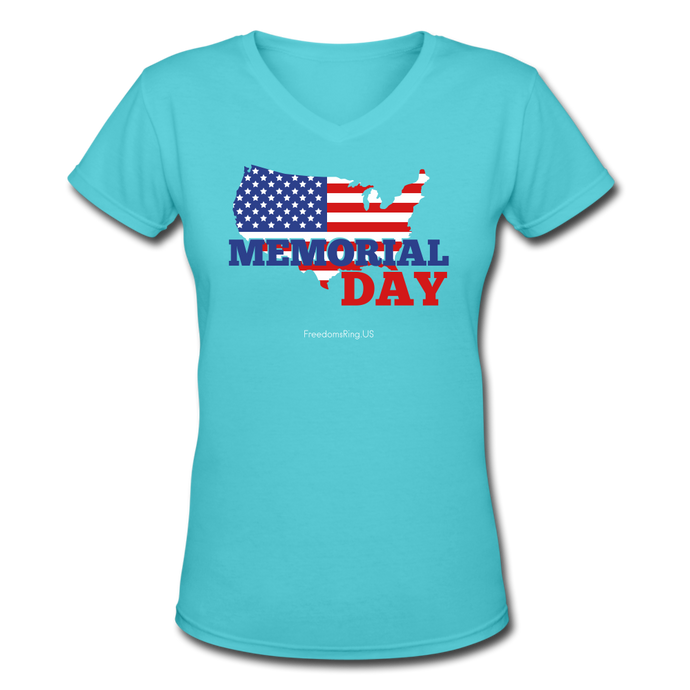 MEMORIAL DAY US FLAG - Women's V-Neck T-Shirt - aqua