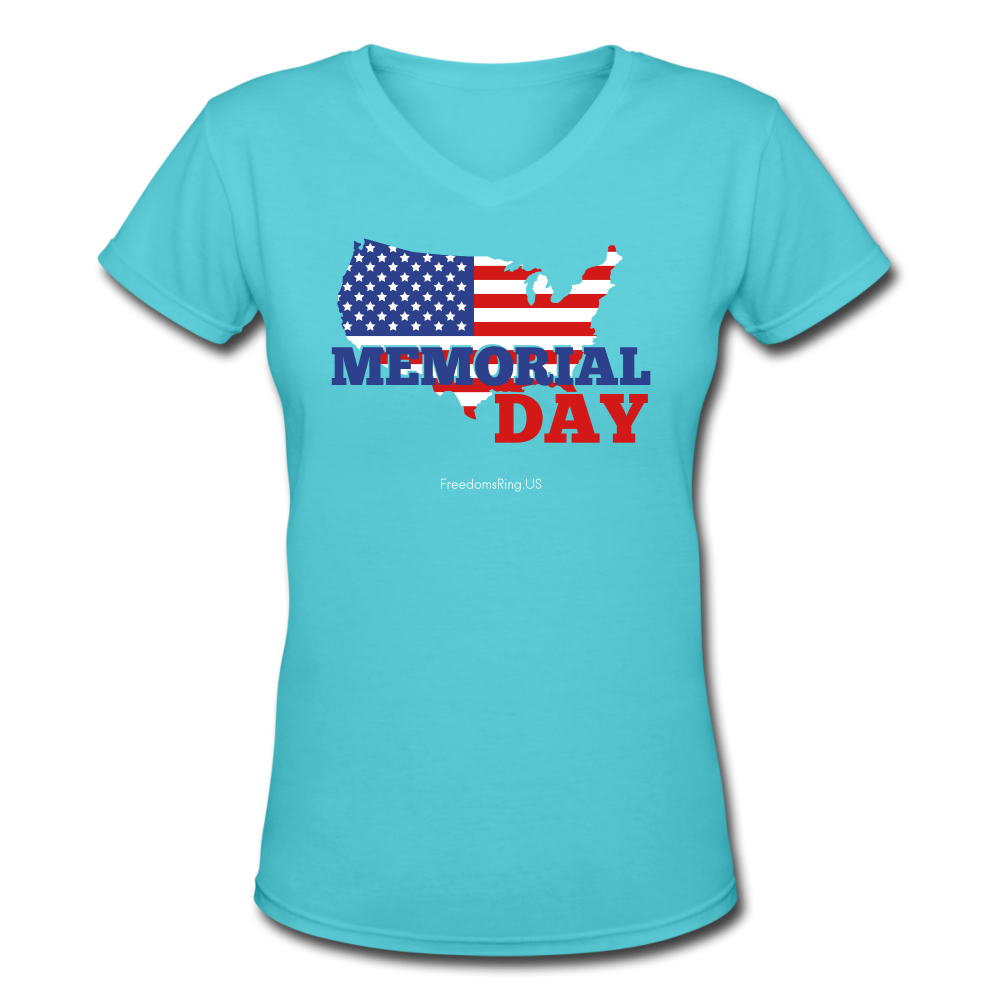 MEMORIAL DAY US FLAG - Women's V-Neck T-Shirt - aqua