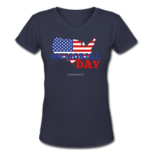 Load image into Gallery viewer, MEMORIAL DAY US FLAG - Women&#39;s V-Neck T-Shirt - navy
