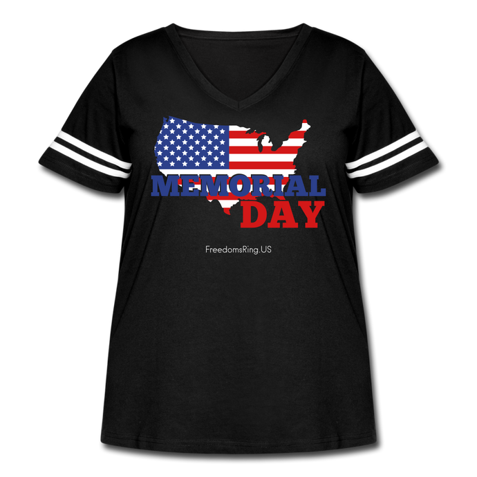 MEMORIAL DAY US FLAG - Women's Curvy Vintage Sport T-Shirt - black/white