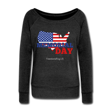 Load image into Gallery viewer, MEMORIAL DAY US FLAG - Women&#39;s Wideneck Sweatshirt - heather black
