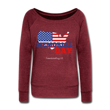 Load image into Gallery viewer, MEMORIAL DAY US FLAG - Women&#39;s Wideneck Sweatshirt - cardinal triblend
