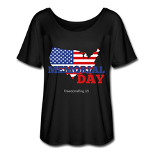 Load image into Gallery viewer, MEMORIAL DAY US FLAG - Women’s Flowy T-Shirt - black
