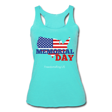 Load image into Gallery viewer, MEMORIAL DAY US FLAG - Women’s Tri-Blend Racerback Tank - turquoise
