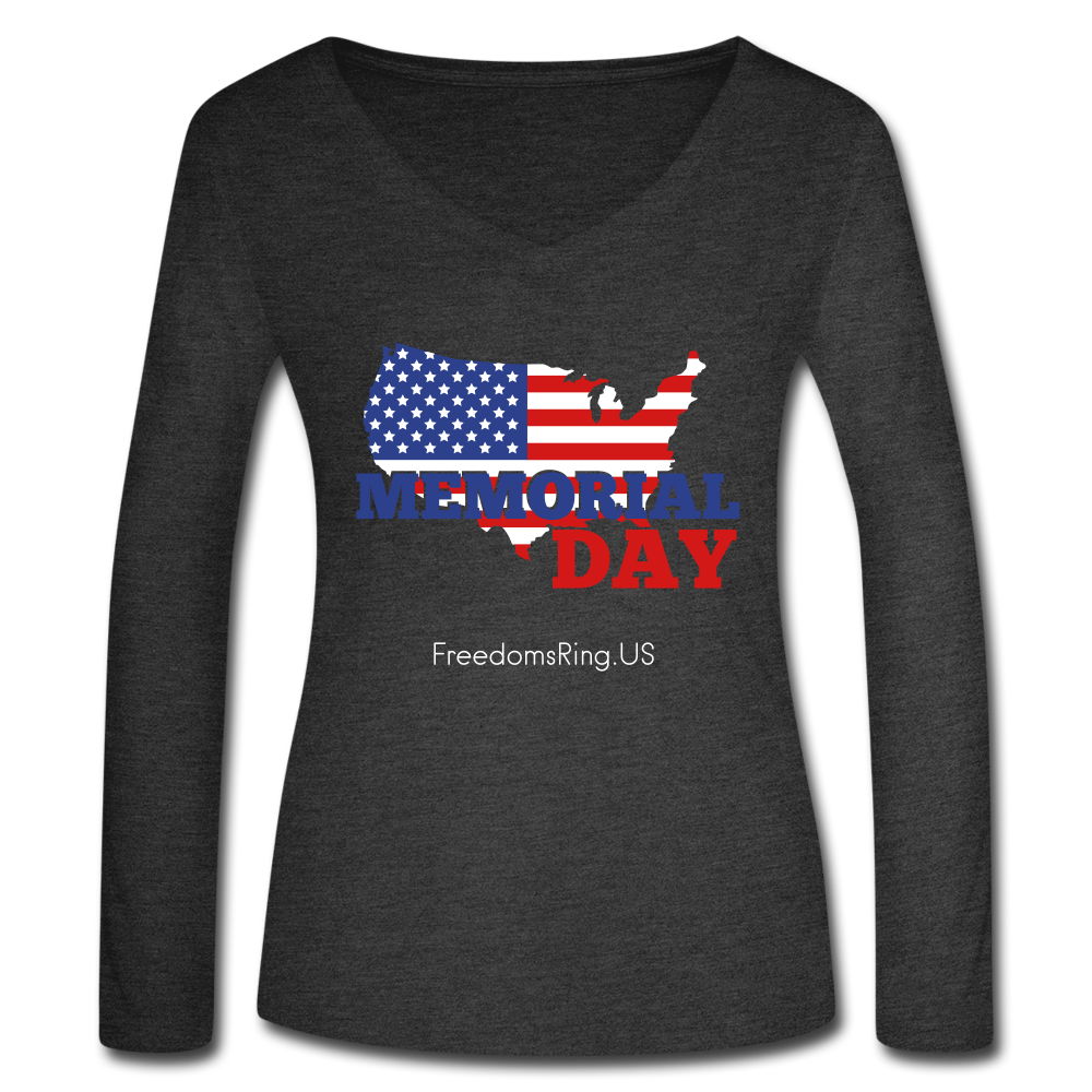 MEMORIAL DAY US FLAG - Women’s Long Sleeve  V-Neck Flowy Tee - deep heather