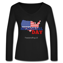 Load image into Gallery viewer, MEMORIAL DAY US FLAG - Women’s Long Sleeve  V-Neck Flowy Tee - black
