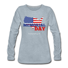 Load image into Gallery viewer, MEMORIAL DAY US FLAG - Women&#39;s Premium Long Sleeve T-Shirt - heather ice blue
