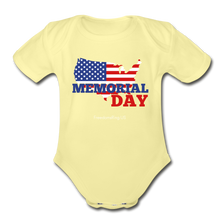 Load image into Gallery viewer, MEMORIAL DAY US FLAG - Organic Short Sleeve Baby Bodysuit - washed yellow
