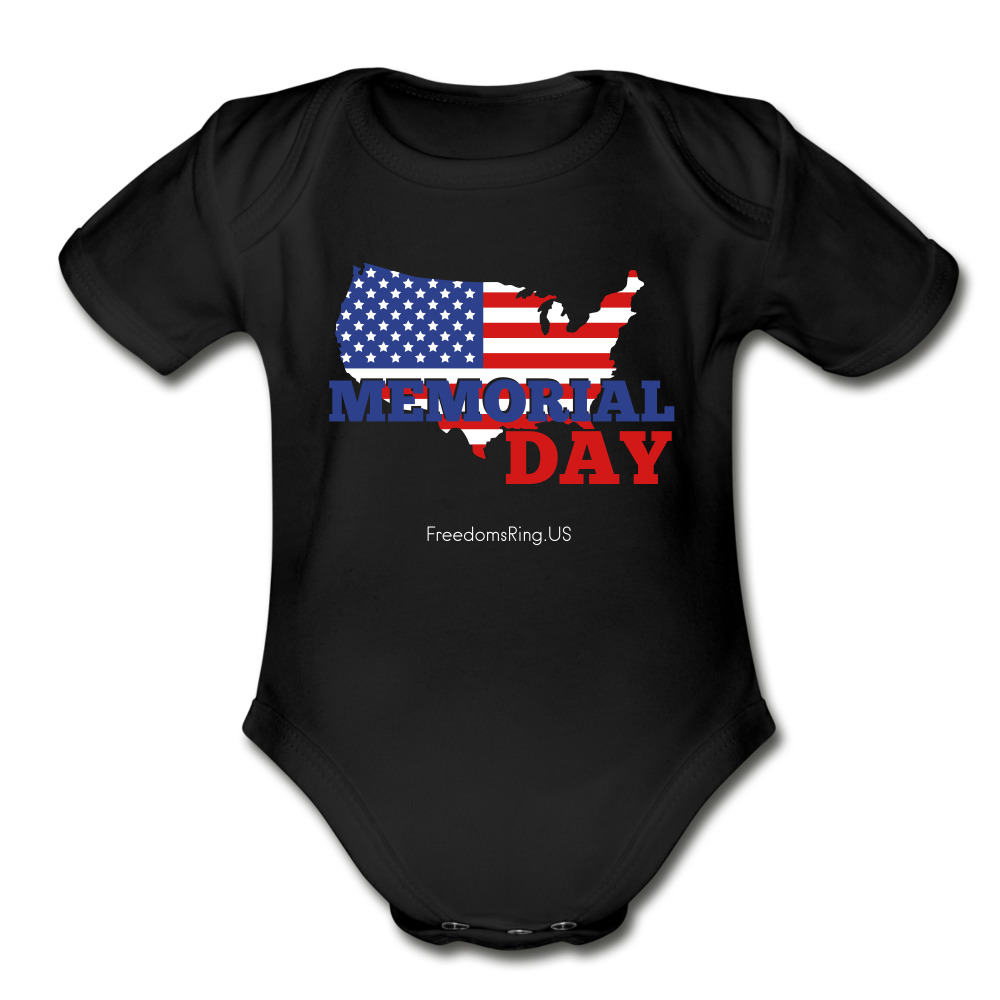 MEMORIAL DAY US FLAG - Organic Short Sleeve Baby Bodysuit - black