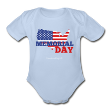 Load image into Gallery viewer, MEMORIAL DAY US FLAG - Organic Short Sleeve Baby Bodysuit - sky
