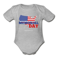 Load image into Gallery viewer, MEMORIAL DAY US FLAG - Organic Short Sleeve Baby Bodysuit - heather gray
