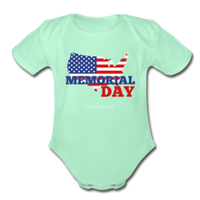 Load image into Gallery viewer, MEMORIAL DAY US FLAG - Organic Short Sleeve Baby Bodysuit - light mint
