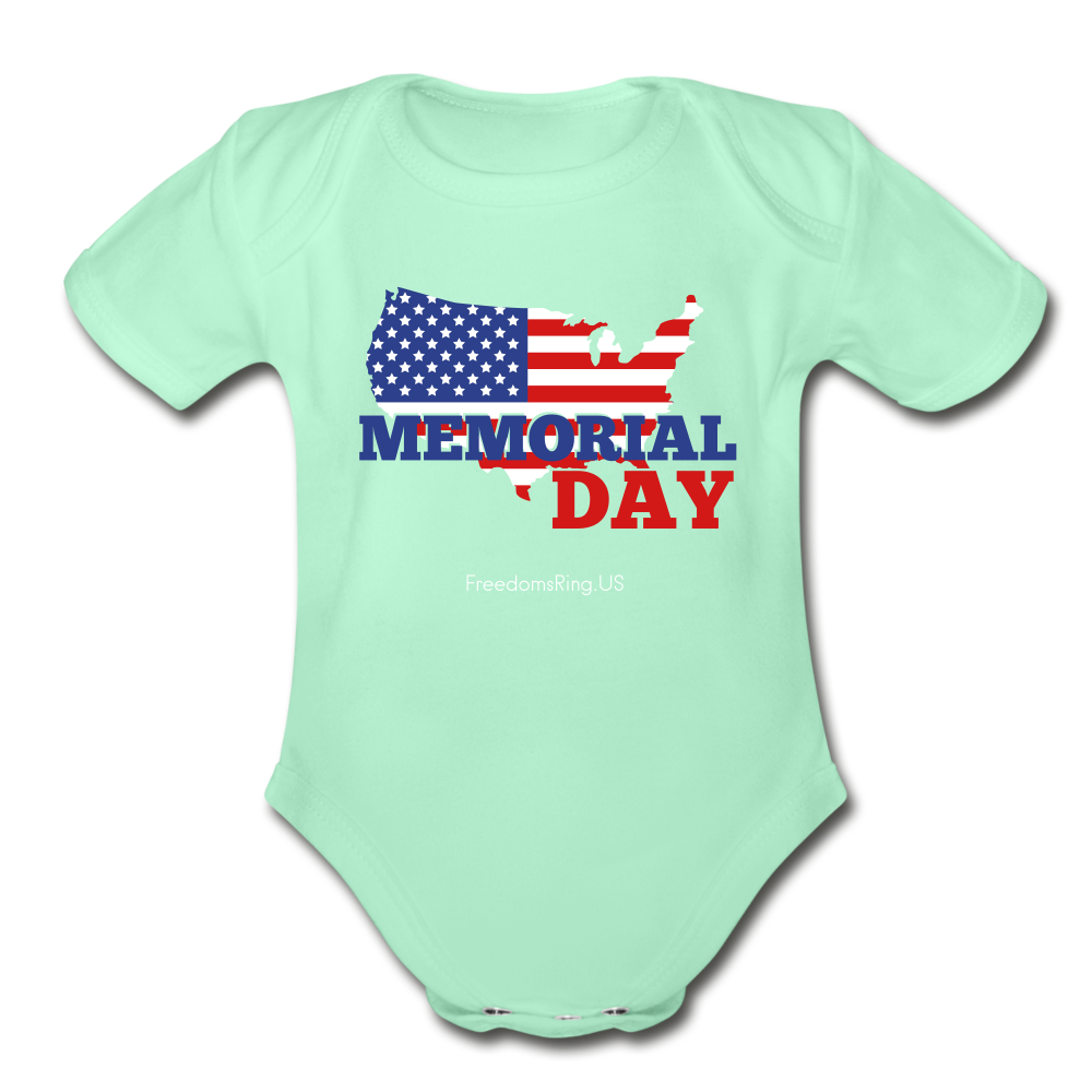 MEMORIAL DAY US FLAG - Organic Short Sleeve Baby Bodysuit - light mint