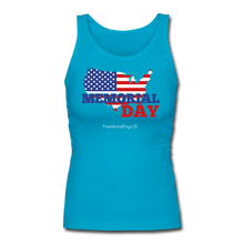 Load image into Gallery viewer, MEMORIAL DAY US FLAG - Women&#39;s Longer Length Fitted Tank - turquoise
