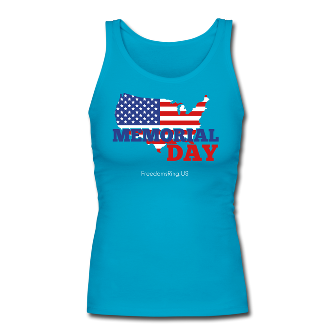 MEMORIAL DAY US FLAG - Women's Longer Length Fitted Tank - turquoise