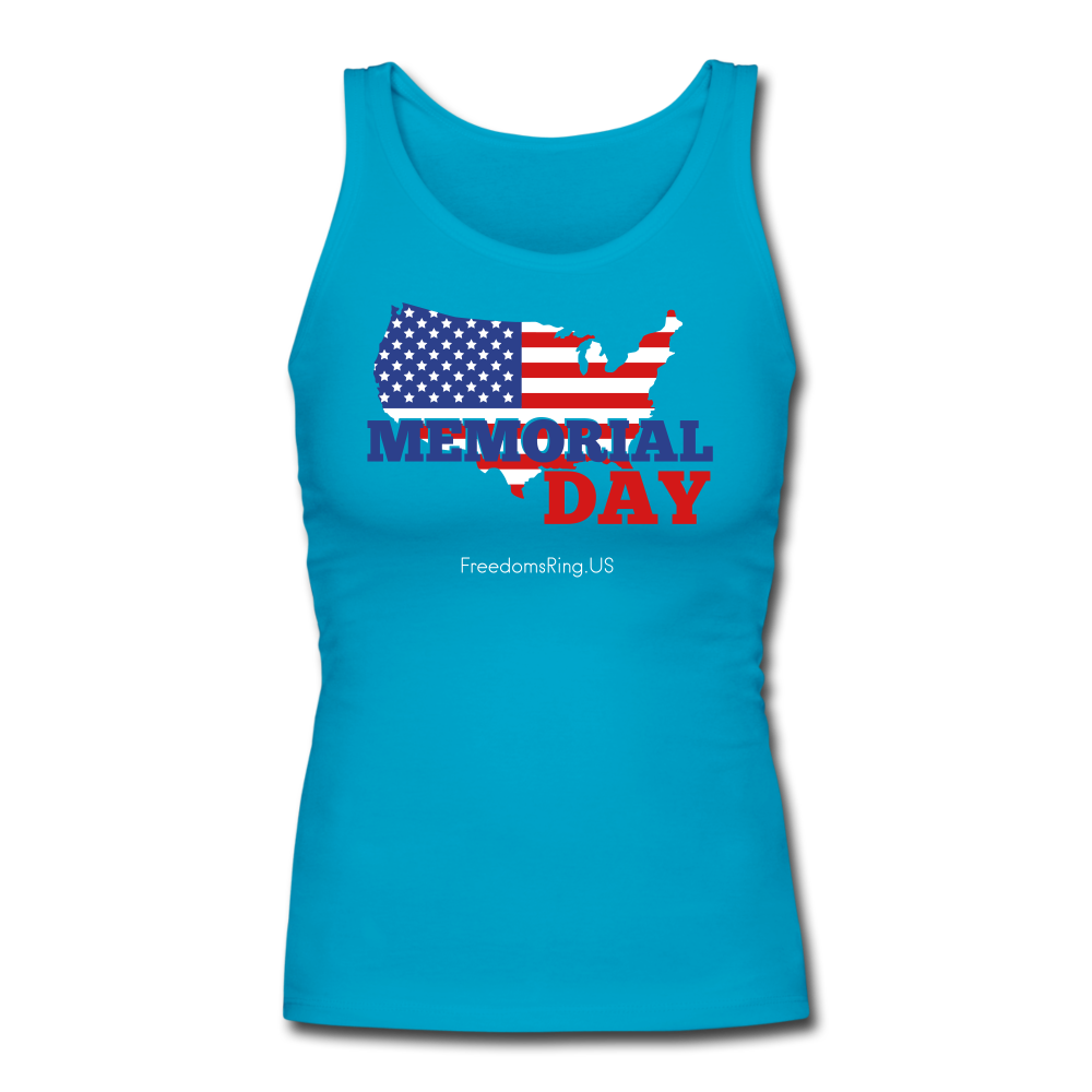 MEMORIAL DAY US FLAG - Women's Longer Length Fitted Tank - turquoise