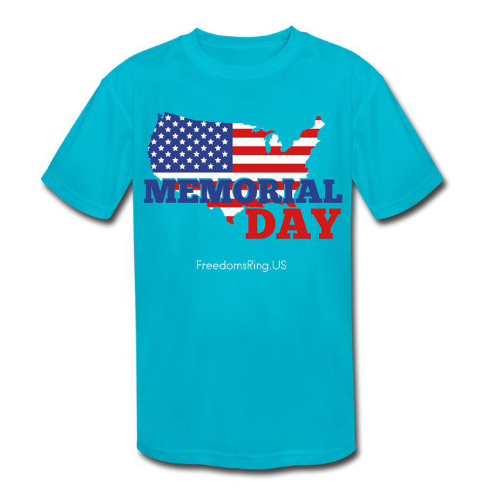 MEMORIAL DAY US FLAG - Kids' Moisture Wicking Performance T-Shirt - turquoise