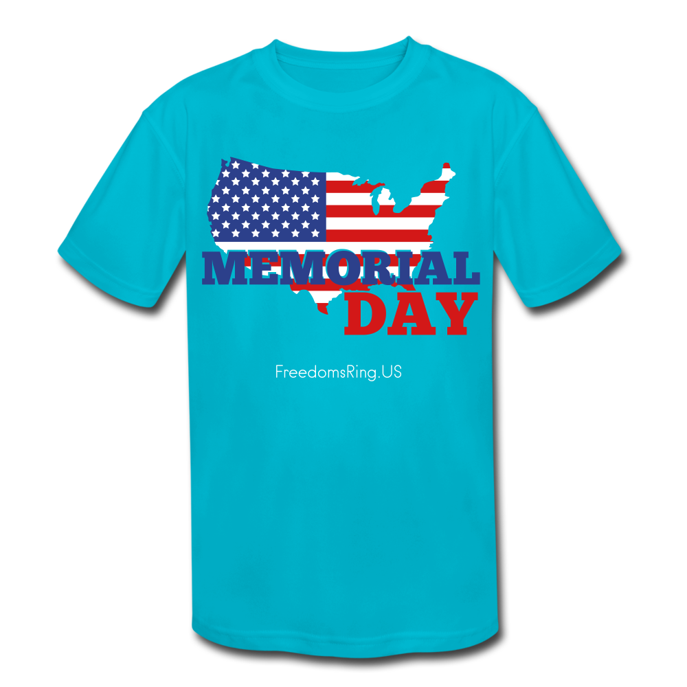 MEMORIAL DAY US FLAG - Kids' Moisture Wicking Performance T-Shirt - turquoise