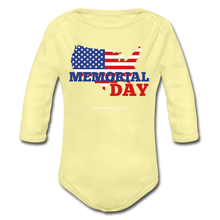 Load image into Gallery viewer, MEMORIAL DAY US FLAG - Organic Long Sleeve Baby Bodysuit - washed yellow
