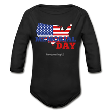 Load image into Gallery viewer, MEMORIAL DAY US FLAG - Organic Long Sleeve Baby Bodysuit - black
